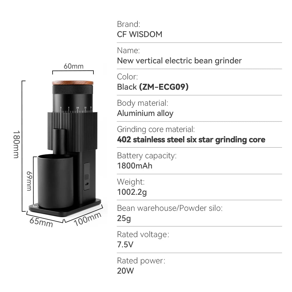 CF WISDOM Portable Electric Coffee coffee accessories Adjustable Coarseness Rechargeable, Aluminum Body, Magnetic
