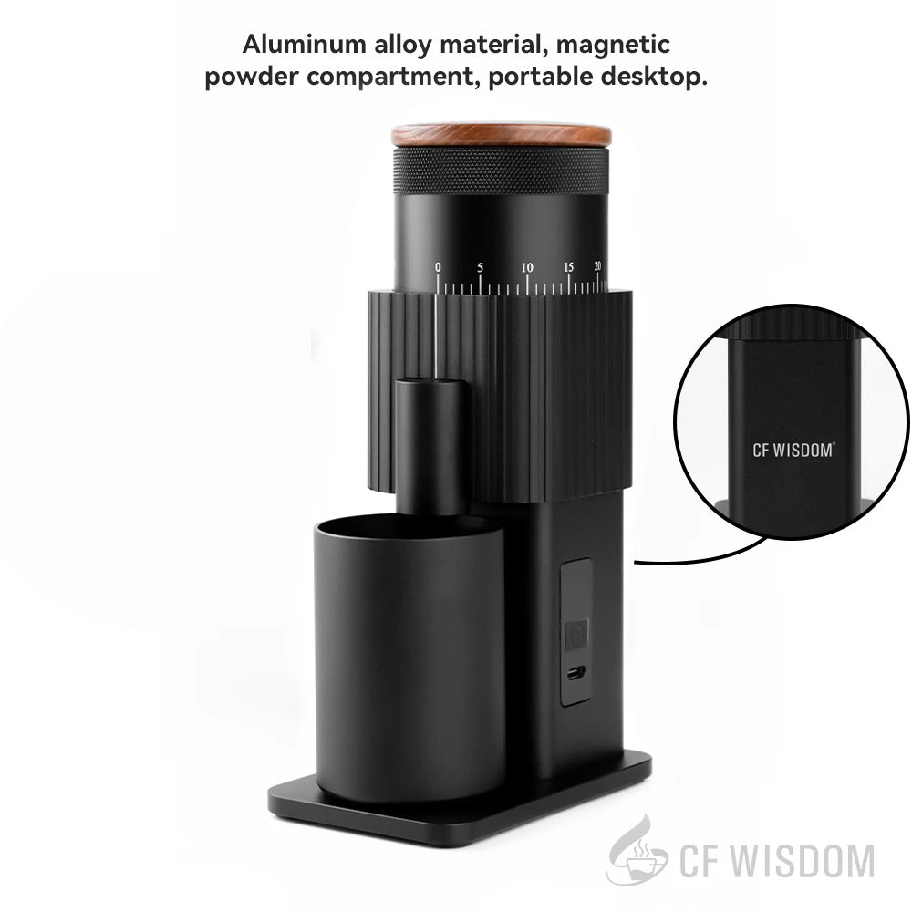 CF WISDOM Portable Electric Coffee coffee accessories Adjustable Coarseness Rechargeable, Aluminum Body, Magnetic