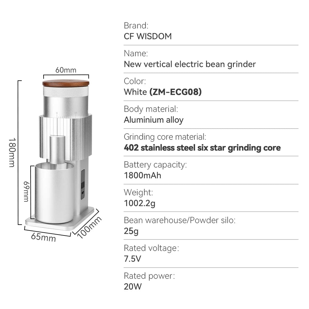 CF WISDOM Portable Electric Coffee coffee accessories Adjustable Coarseness Rechargeable, Aluminum Body, Magnetic