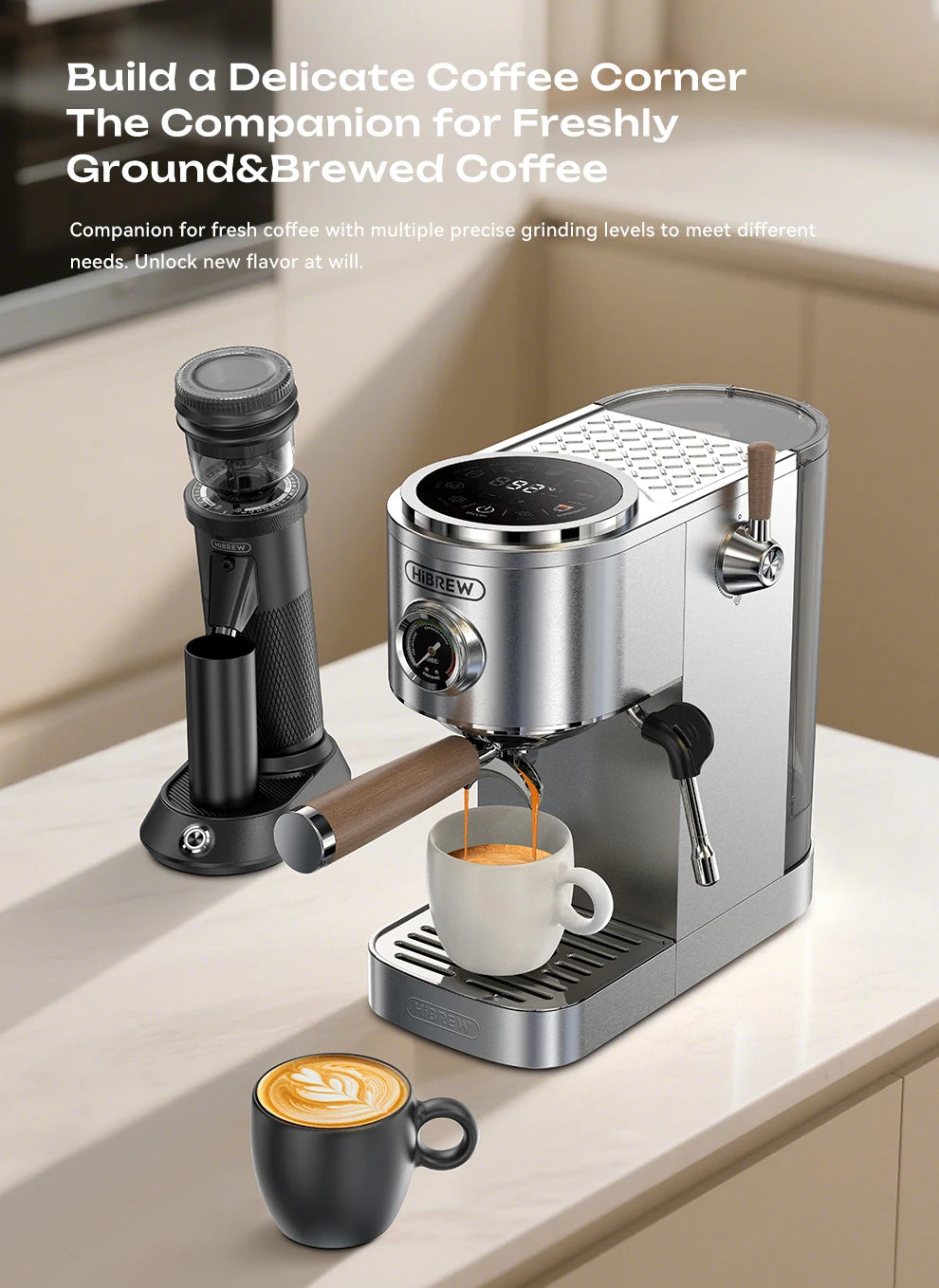 HiBREW Semi-automatic Espresso Coffee Machine 3 Level Temperature Adjustable Cold/Hot 20Bar Coffee Maker Cappuccino H13