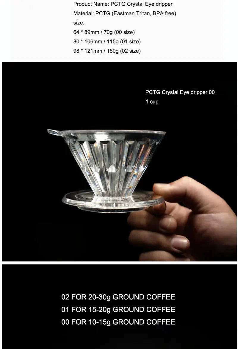 TIMEMORE PCTG Crystal Eye dripper coffee dripper pour over coffee maker Conical coffee filter cup hand drip reusable filters