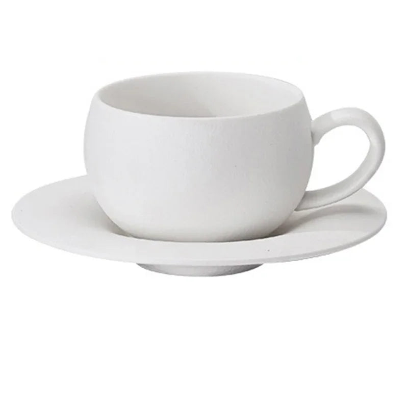 110/280ml Japanese-style Ceramic Mug Black White Fired Stone Coffee Cup and Saucer Set Breakfast Milk Coffee Cup Egg-shaped Mug