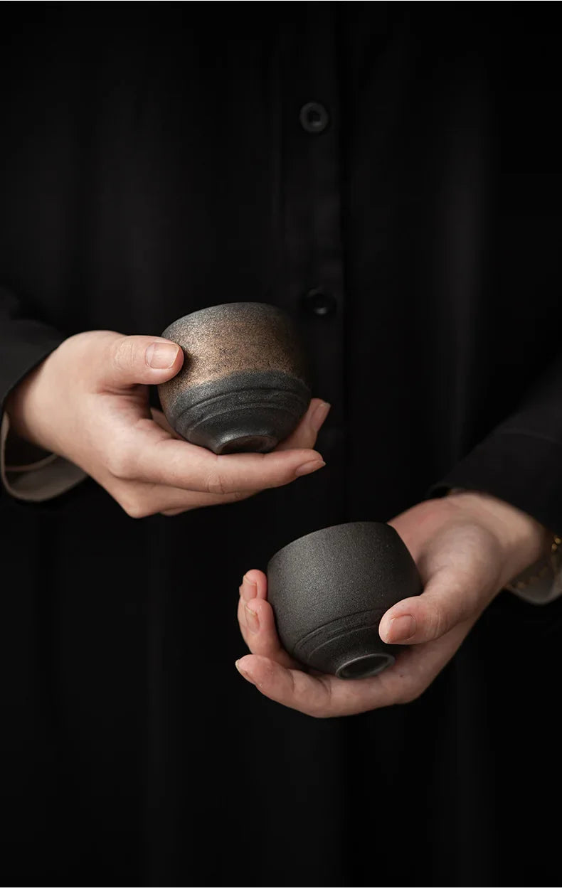 Japanese Style Handmade Stoneware Tea Cup Kung Fu Tea Set Tea Cup Small Single Cup Ancient Style Quiet Road Cup Bowl Teacup