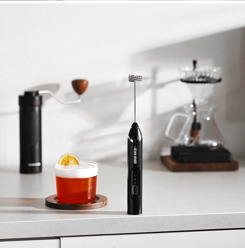 MHW-3BOMBER Electric Milk Frother Rechargeable Handheld Egg Foam Maker with Stainless Whisk for Coffee Latte Cappuccino