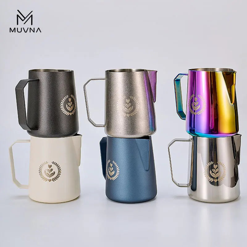 MUVNA Espresso Milk Pitcher, 350/450/600ml Coffee Milk Frothing Jug, Sharp Spout Latte Art Pitcher with Wide Thick Handle