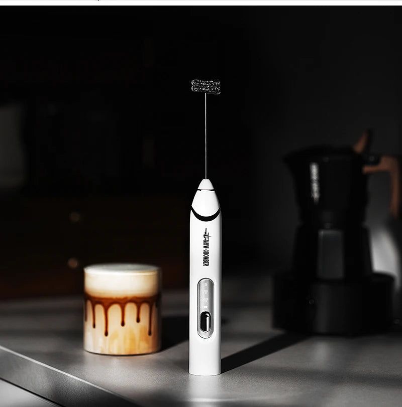 MHW-3BOMBER Electric Milk Frother Rechargeable Handheld Egg Foam Maker with Stainless Whisk for Coffee Latte Cappuccino