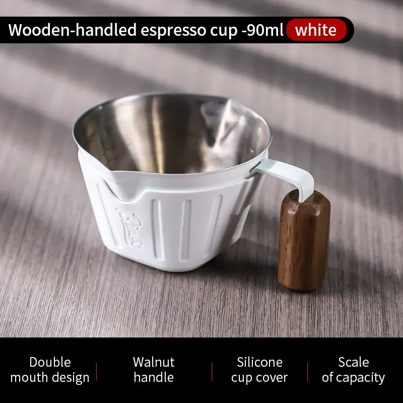 Bincoo 90ml Oak Handle Espresso Scale Cup Double Spout Design Accurate Ounce Measurement for Coffee Extraction Accessories