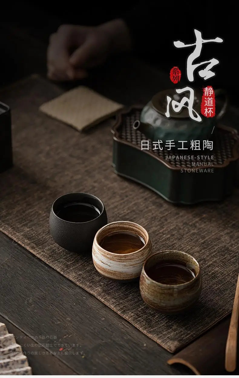 Japanese Style Handmade Stoneware Tea Cup Kung Fu Tea Set Tea Cup Small Single Cup Ancient Style Quiet Road Cup Bowl Teacup