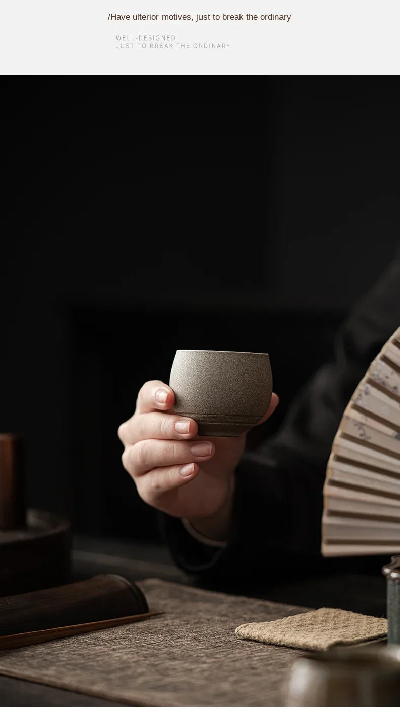 Japanese Style Handmade Stoneware Tea Cup Kung Fu Tea Set Tea Cup Small Single Cup Ancient Style Quiet Road Cup Bowl Teacup