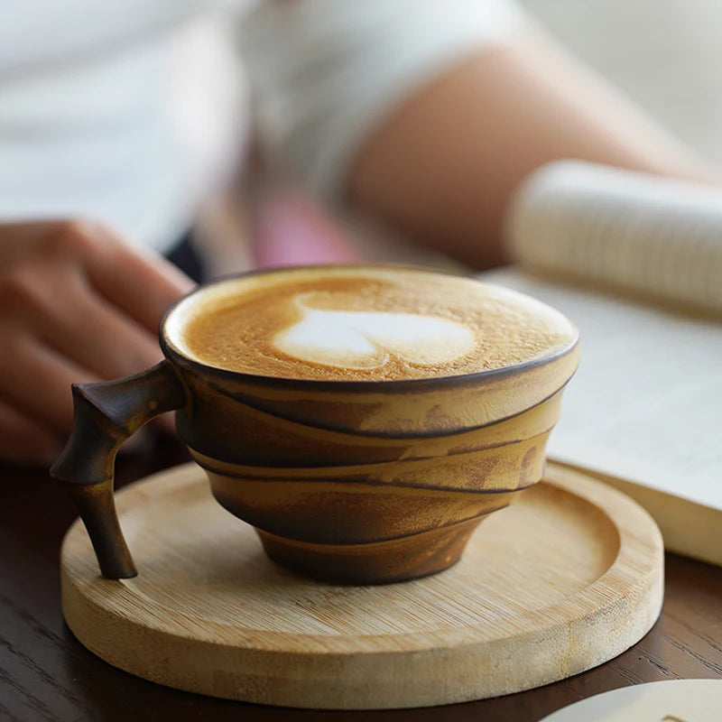Vintage bamboo coffee cup ceramic mug creative high-end exquisite Japanese niche cup