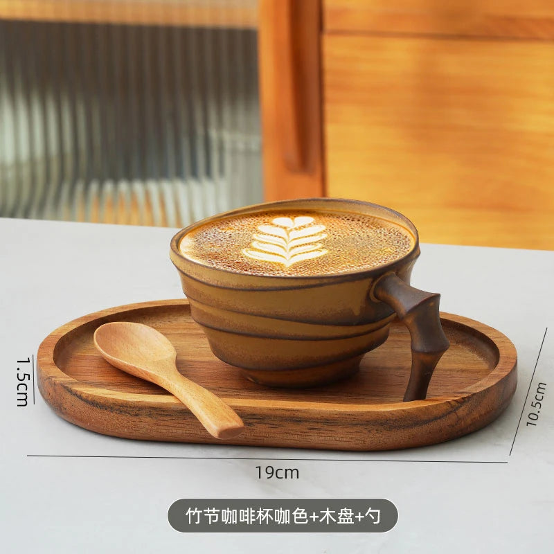 Vintage bamboo coffee cup ceramic mug creative high-end exquisite Japanese niche cup