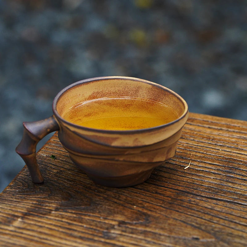Vintage bamboo coffee cup ceramic mug creative high-end exquisite Japanese niche cup