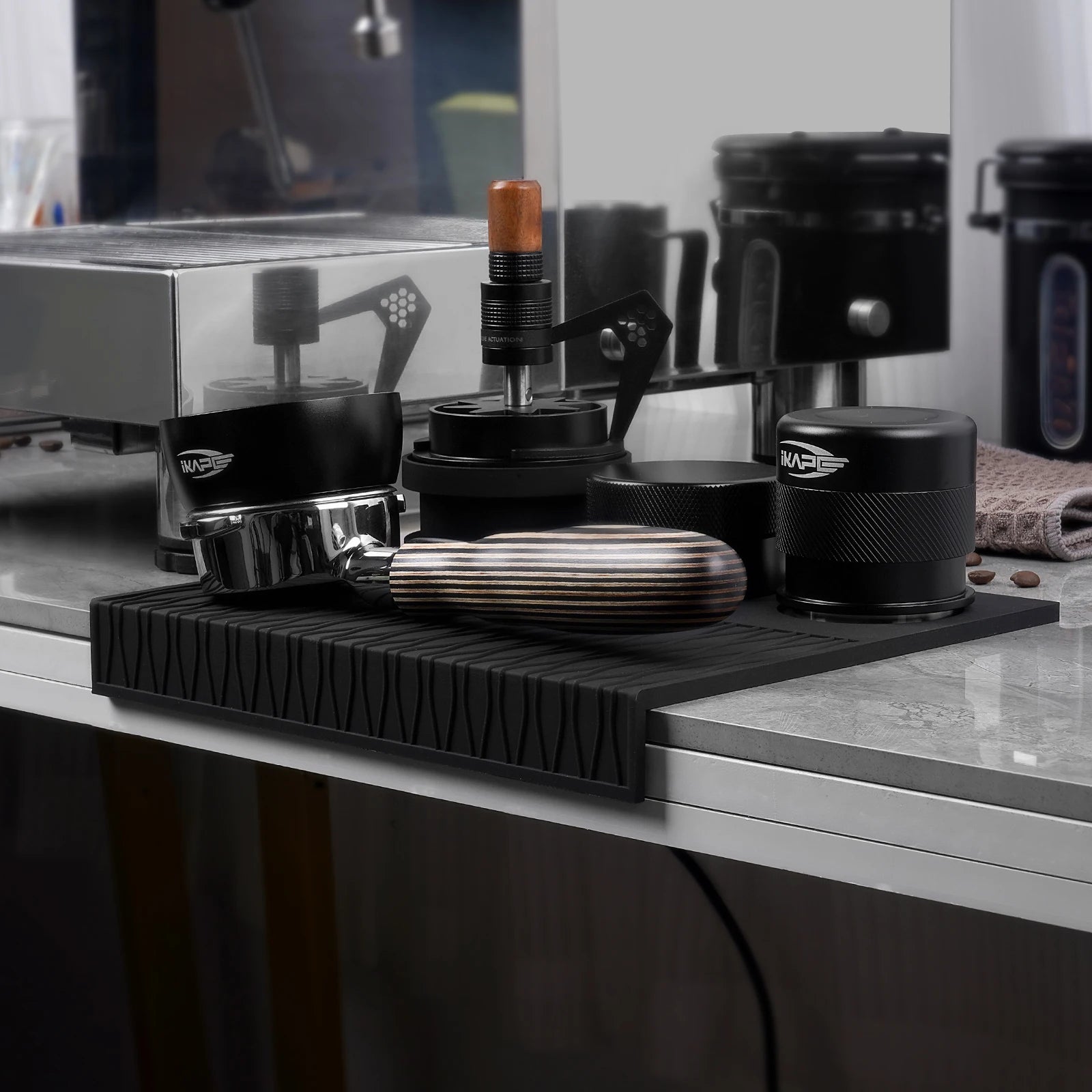 IKAPE Espresso Tamping Mat, Food Grade Silicone Coffee Tamper Mat, Portafilter Tamp Mat Espresso Accessory for Baristas