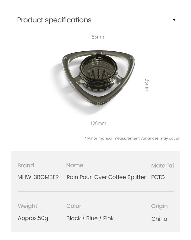 MHW-3BOMBER Pour-Over Coffee Splitter Control Flow Rate Coffee Dripper Portable Coffee Filter for Travel/Camping/Backpacking