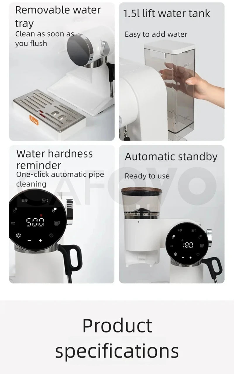 CAFOVO CG01 15 Bar 58mm Semi-Automatic Espresso Machine with Grinder With 30-Step Grinder Cold Brew Coffee Maker for Home Cafe