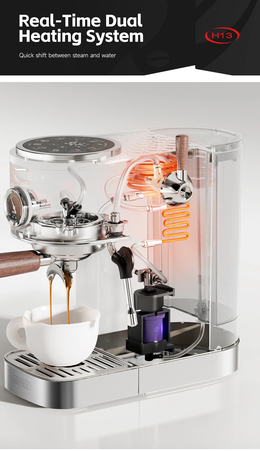 HiBREW Semi-automatic Espresso Coffee Machine 3 Level Temperature Adjustable Cold/Hot 20Bar Coffee Maker Cappuccino H13