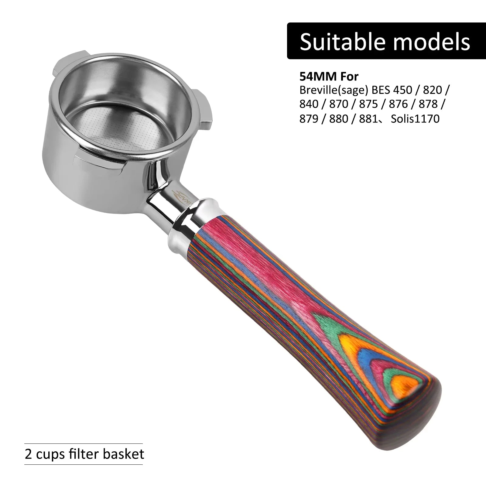 IKAPE Bottomless Portafilter for Delonghi/Barsetto/Berivlle/Lamarzocco/Flair58/ECM/Lelit/wega Colored Wooden Handle 51/54/58mm