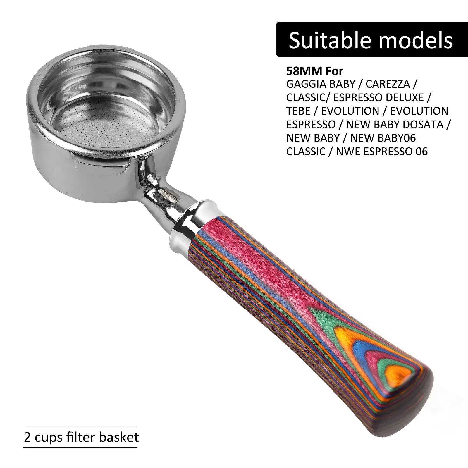 IKAPE Bottomless Portafilter for Delonghi/Barsetto/Berivlle/Lamarzocco/Flair58/ECM/Lelit/wega Colored Wooden Handle 51/54/58mm