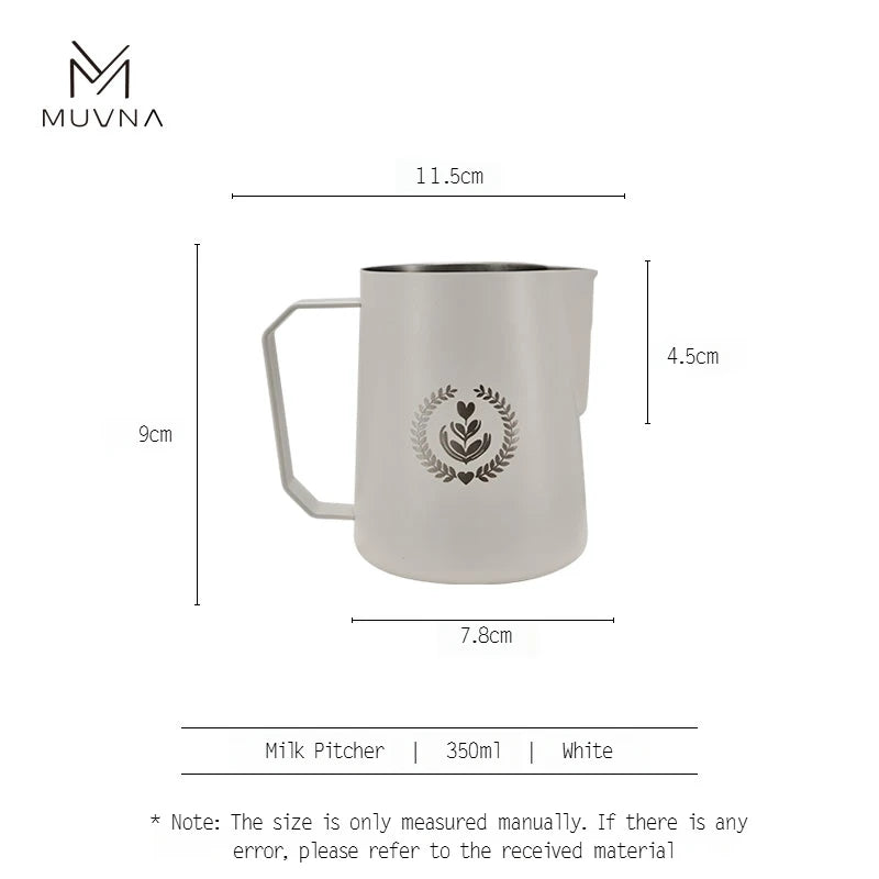 MUVNA Espresso Milk Pitcher, 350/450/600ml Coffee Milk Frothing Jug, Sharp Spout Latte Art Pitcher with Wide Thick Handle