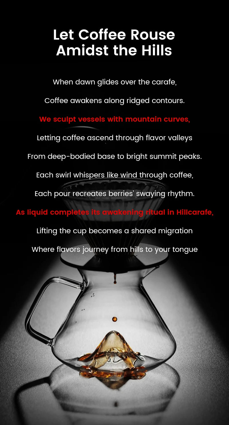 MHW-3BOMBER Hill Coffee Server Guide Extraction Pour Over Coffee Server Ergonomic Handle High-Borosilicate Glass For Barista