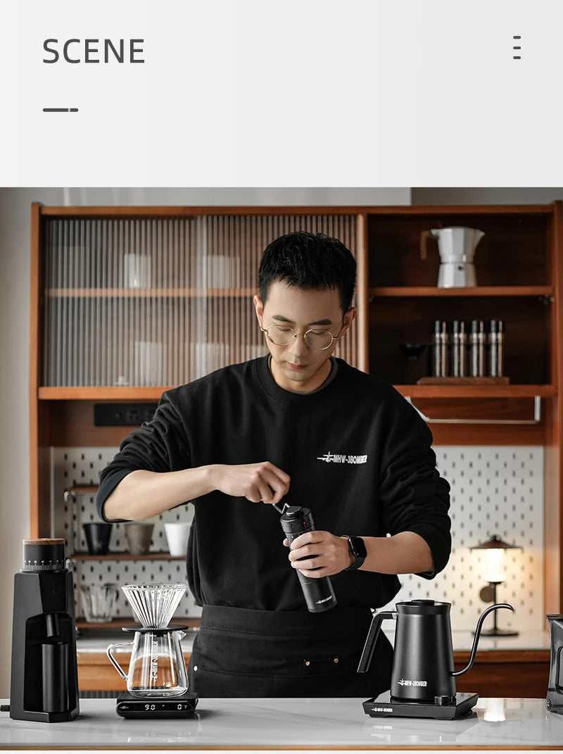MHW-3BOMBER Manual Coffee Grinder 0.016mm/Click Conical Burr for Espresso Pour Over Adjustable Stainless Steel Barista Tool