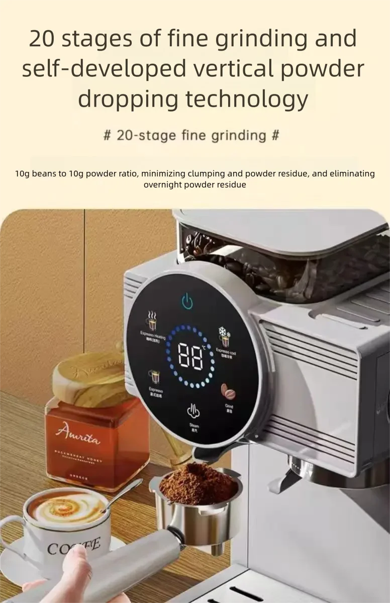 High-Performance Commercial Espresso Machine Touch Screen Temperature Display Automatic Coffee Machine with Milk Tank for Bakery