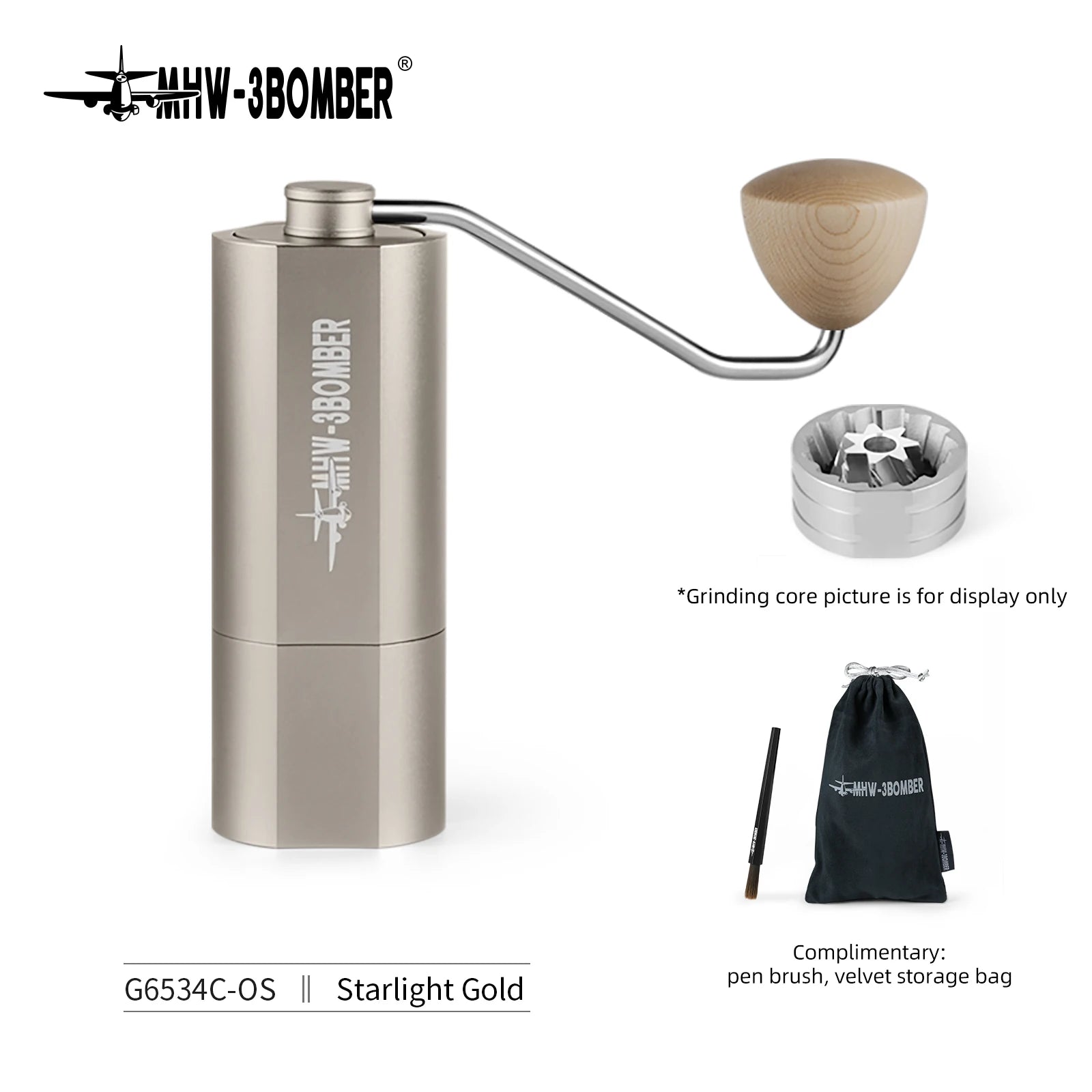 MHW-3BOMBER 38mm Manual Coffee Grinder Magnetic 7 Core Stainless Steel Burr 24 Adjustable Settings Home Barista Accessories