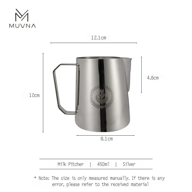 MUVNA Espresso Milk Pitcher, 350/450/600ml Coffee Milk Frothing Jug, Sharp Spout Latte Art Pitcher with Wide Thick Handle