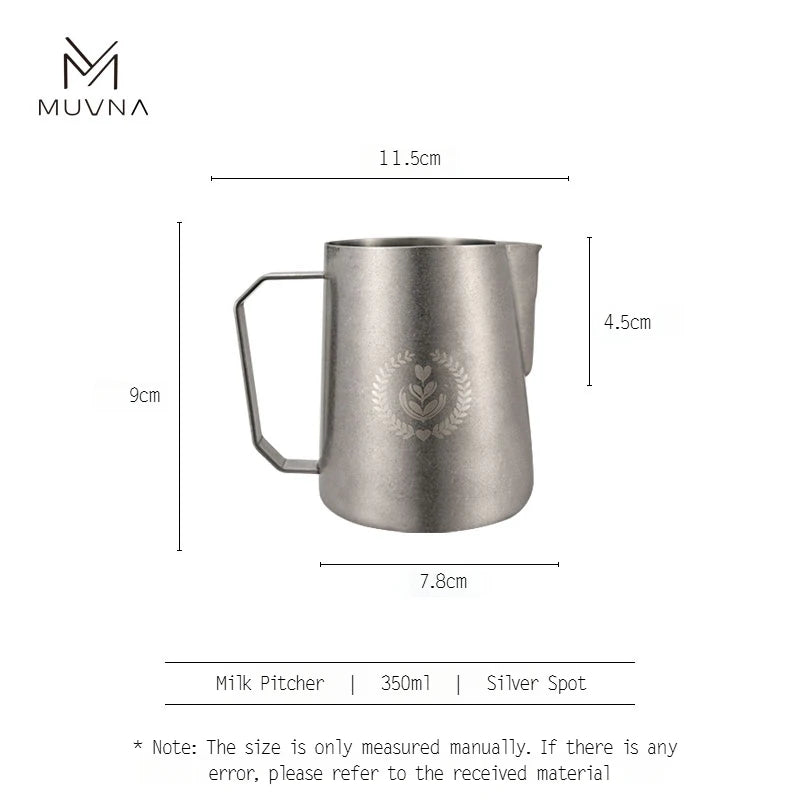 MUVNA Espresso Milk Pitcher, 350/450/600ml Coffee Milk Frothing Jug, Sharp Spout Latte Art Pitcher with Wide Thick Handle