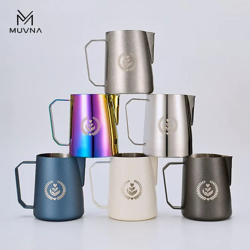 MUVNA Espresso Milk Pitcher, 350/450/600ml Coffee Milk Frothing Jug, Sharp Spout Latte Art Pitcher with Wide Thick Handle