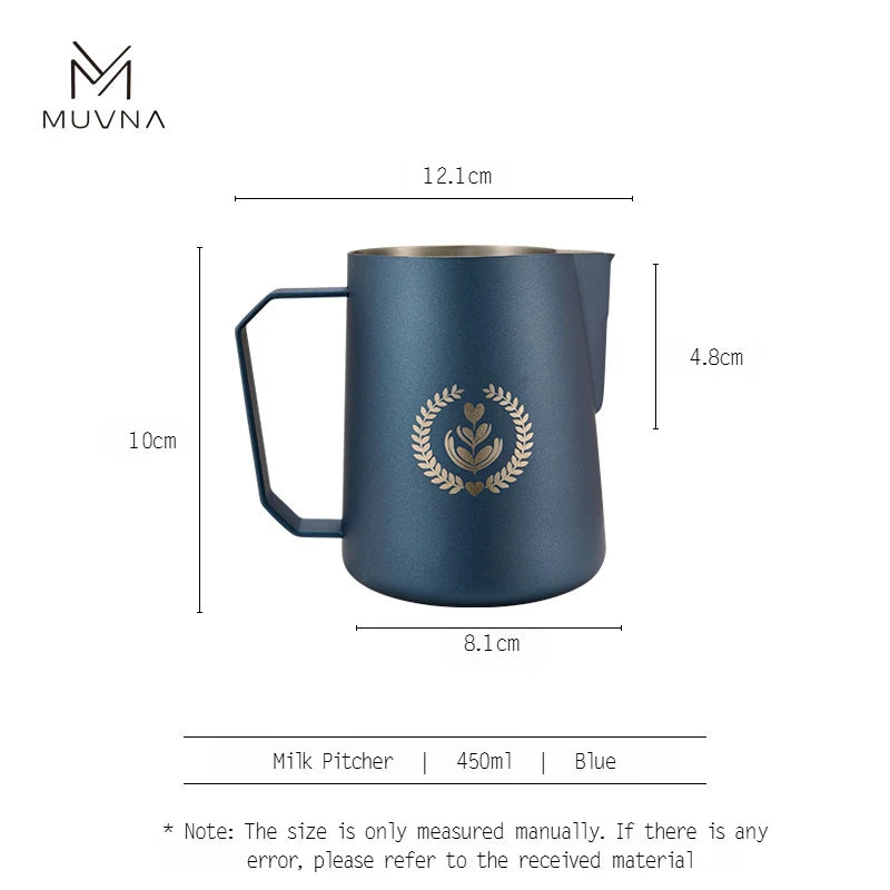 MUVNA Espresso Milk Pitcher, 350/450/600ml Coffee Milk Frothing Jug, Sharp Spout Latte Art Pitcher with Wide Thick Handle