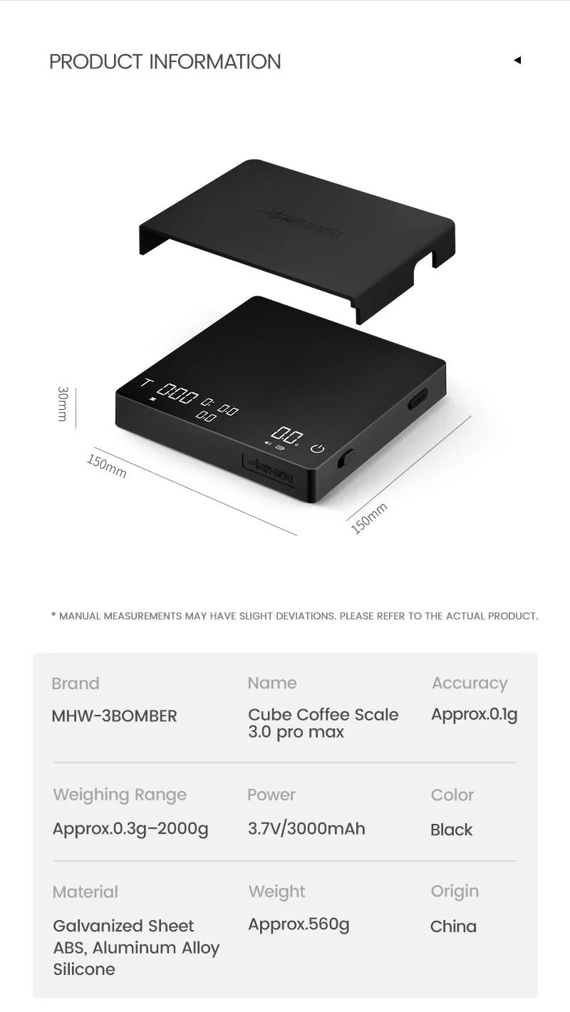 MHW-3BOMBER Digital Kitchen Coffee Scale High Precision Cyclic Rechargeable Espresso Electronic Scale Home Barista Accessories