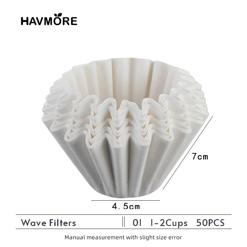Wave Coffee Dripper 1-2Cups Crystal Eye Pour Over Coffee Dripper With Coffee Filter Papers 50 Sheets Coffee Filter Set