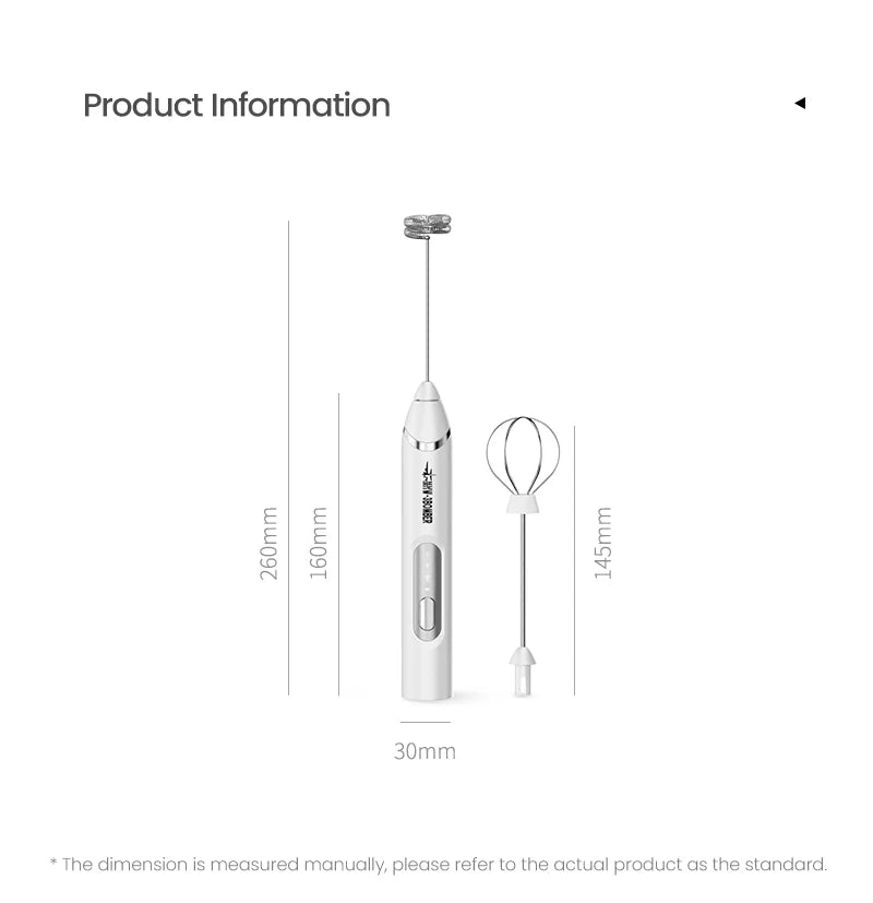 MHW-3BOMBER Electric Milk Frother Rechargeable Handheld Egg Foam Maker with Stainless Whisk for Coffee Latte Cappuccino