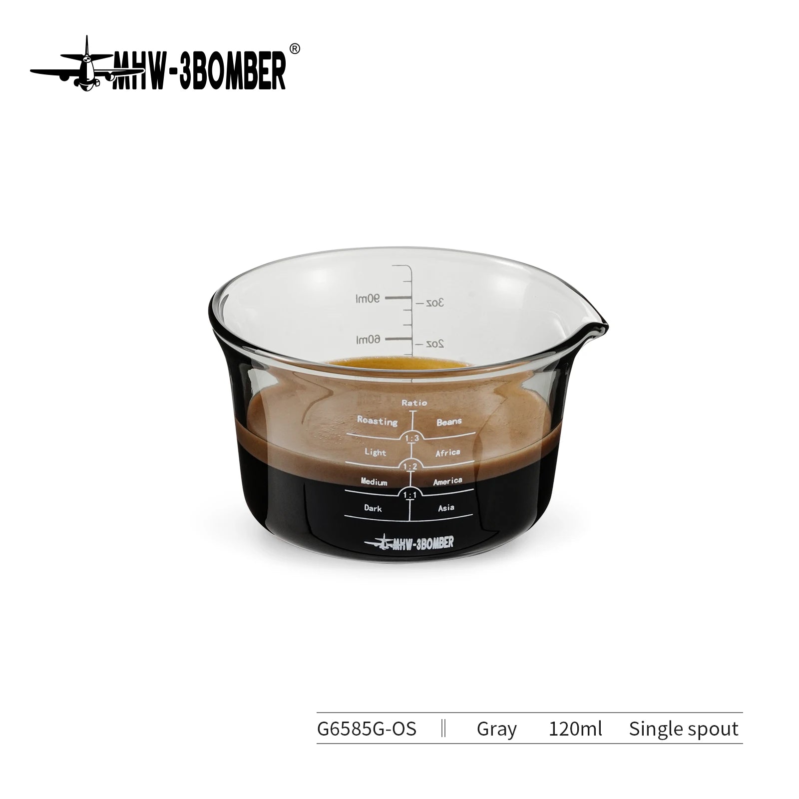 MHW-3BOMBER 120ML Glass Measuring Cup Single & Double Spout Espresso Measuring Cup with Scale Barista Tool Coffee Accessories