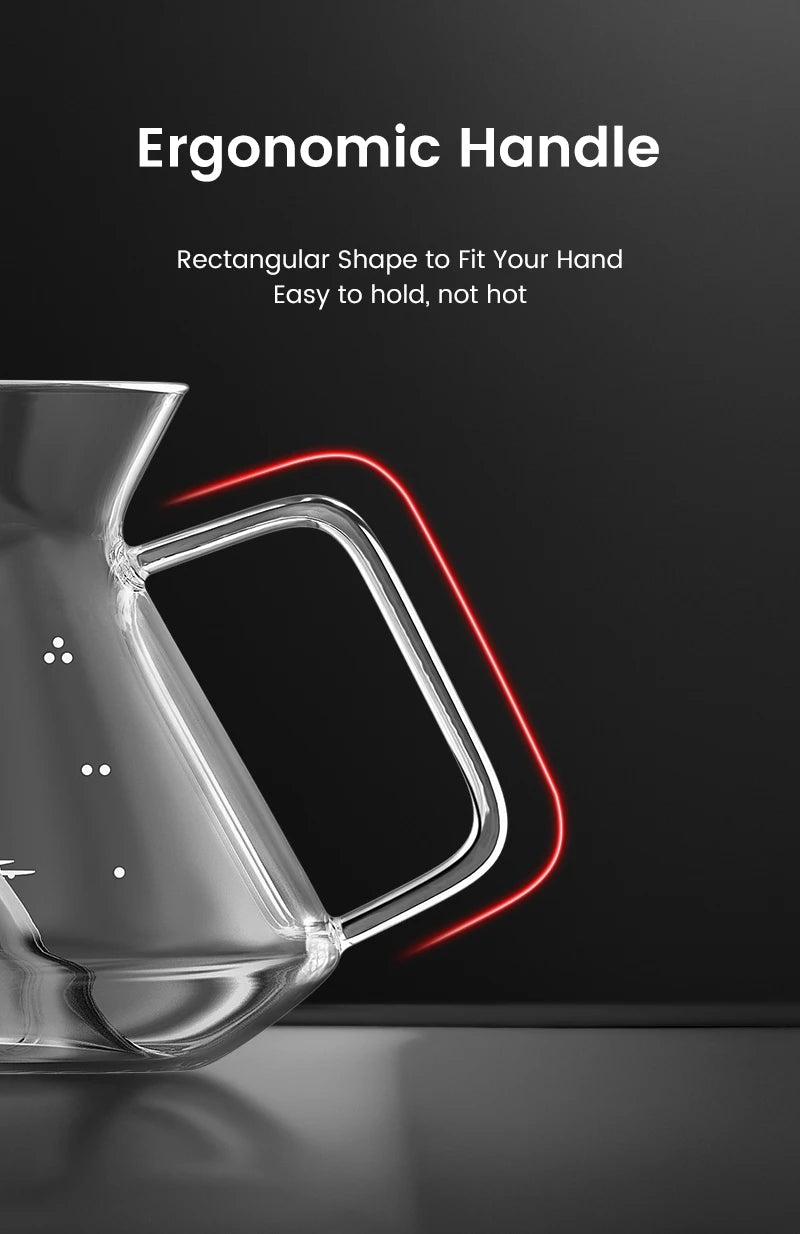 MHW-3BOMBER Hill Coffee Server Guide Extraction Pour Over Coffee Server Ergonomic Handle High-Borosilicate Glass For Barista