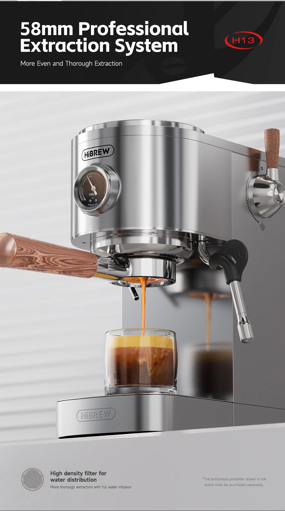 HiBREW Semi-automatic Espresso Coffee Machine 3 Level Temperature Adjustable Cold/Hot 20Bar Coffee Maker Cappuccino H13