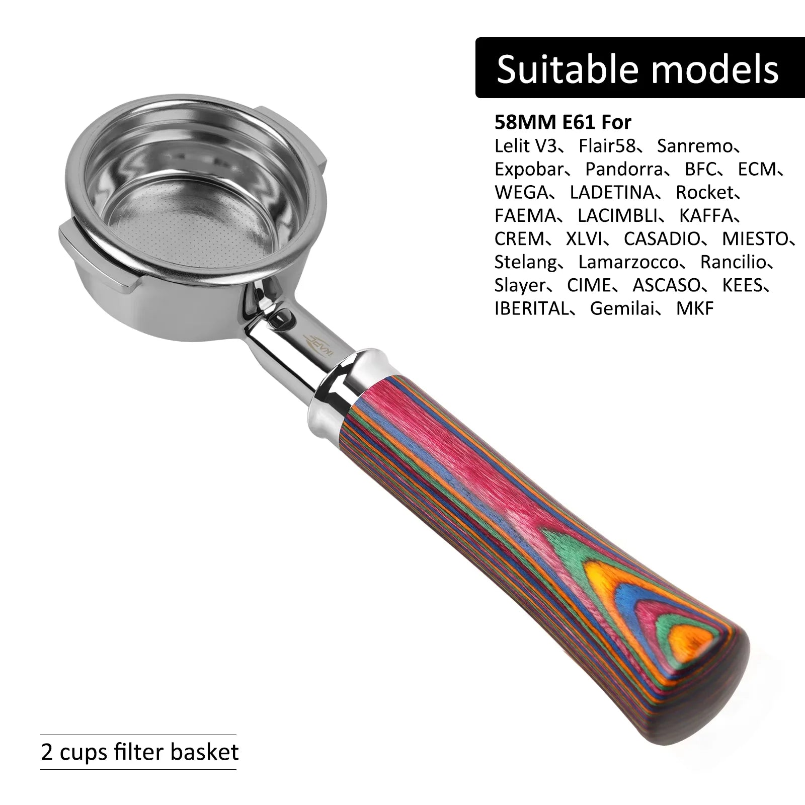 IKAPE Bottomless Portafilter for Delonghi/Barsetto/Berivlle/Lamarzocco/Flair58/ECM/Lelit/wega Colored Wooden Handle 51/54/58mm