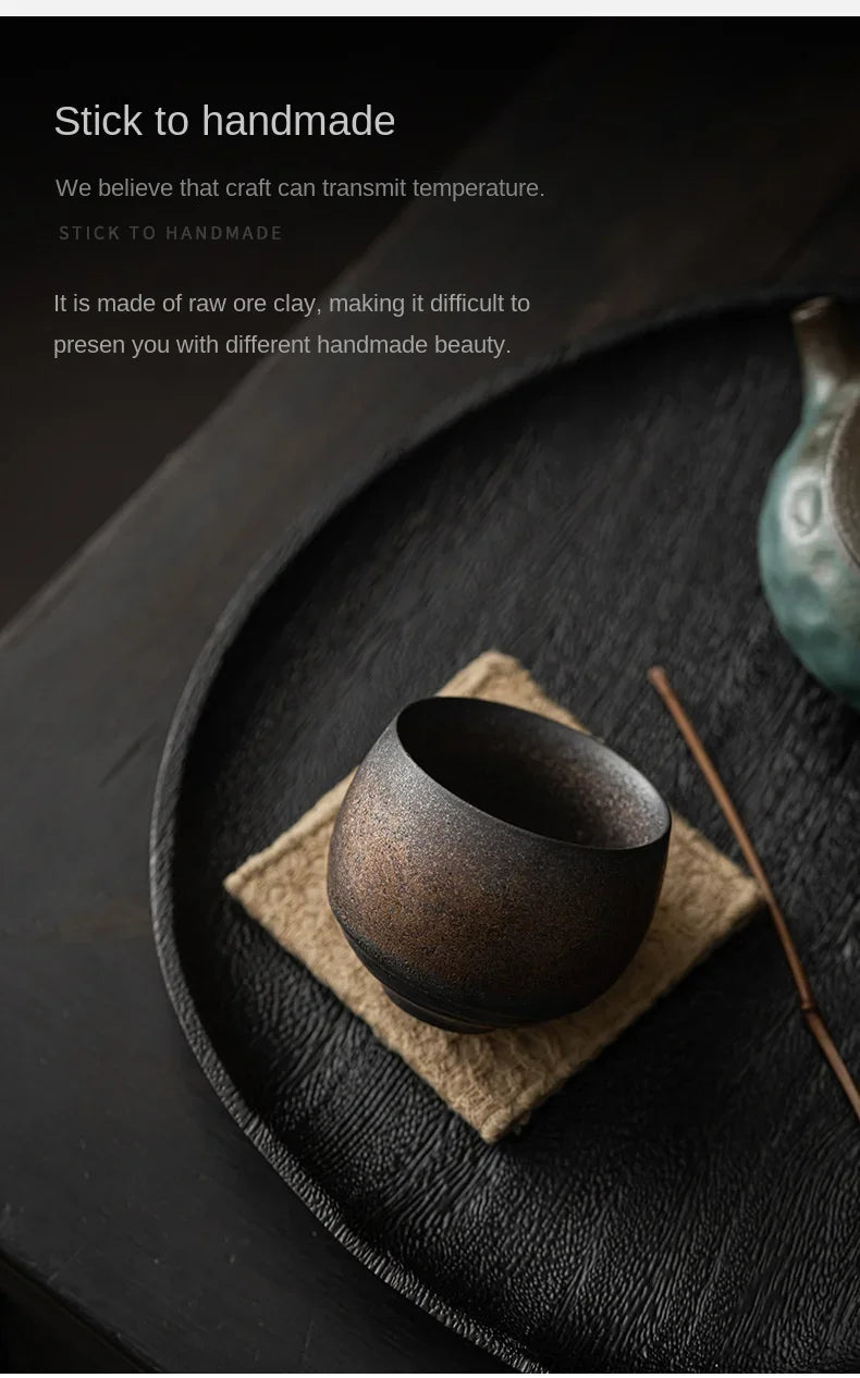Japanese Style Handmade Stoneware Tea Cup Kung Fu Tea Set Tea Cup Small Single Cup Ancient Style Quiet Road Cup Bowl Teacup