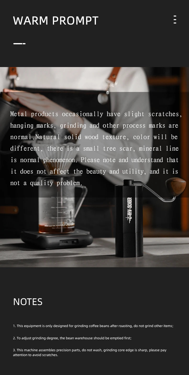 MHW-3BOMBER 38mm Manual Coffee Grinder Magnetic 7 Core Stainless Steel Burr 24 Adjustable Settings Home Barista Accessories