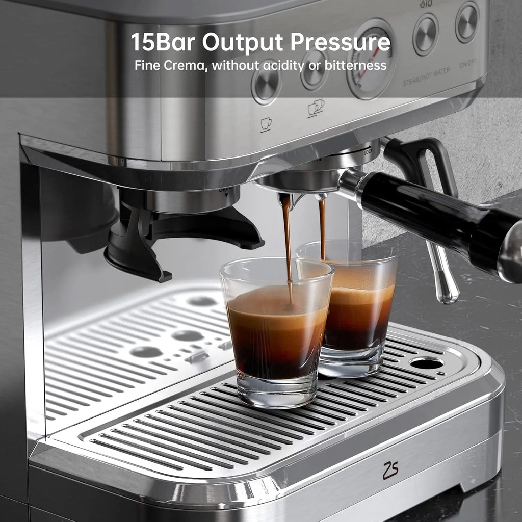 Espresso Machine with Milk Frother and Grinder, 15 Bar Automatic Espresso Coffee Machine All In One Coffee Maker