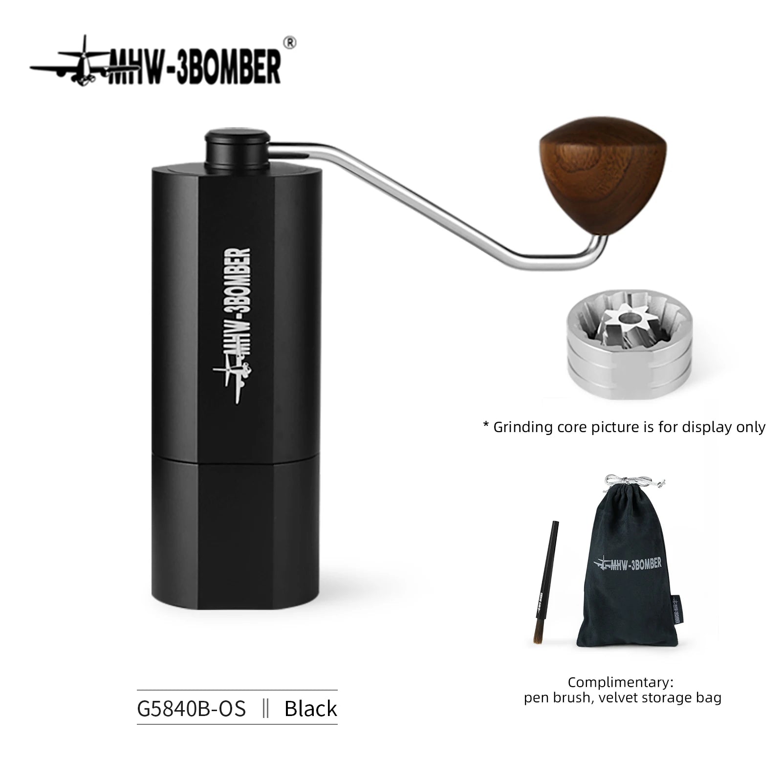 MHW-3BOMBER 38mm Manual Coffee Grinder Magnetic 7 Core Stainless Steel Burr 24 Adjustable Settings Home Barista Accessories