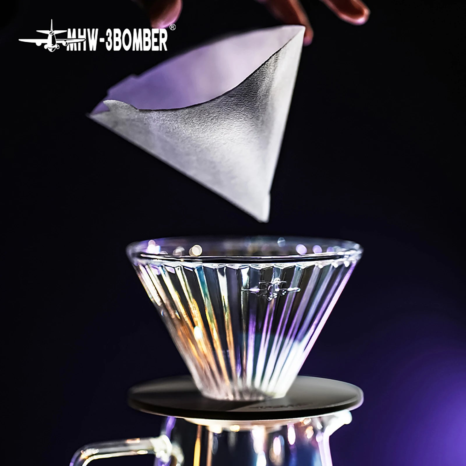 MHW-3BOMBER Glass Coffee Filter Cups and Espresso Filter Paper Set Reusable Cone Pour Over Coffee Dripper Filters Accessorie
