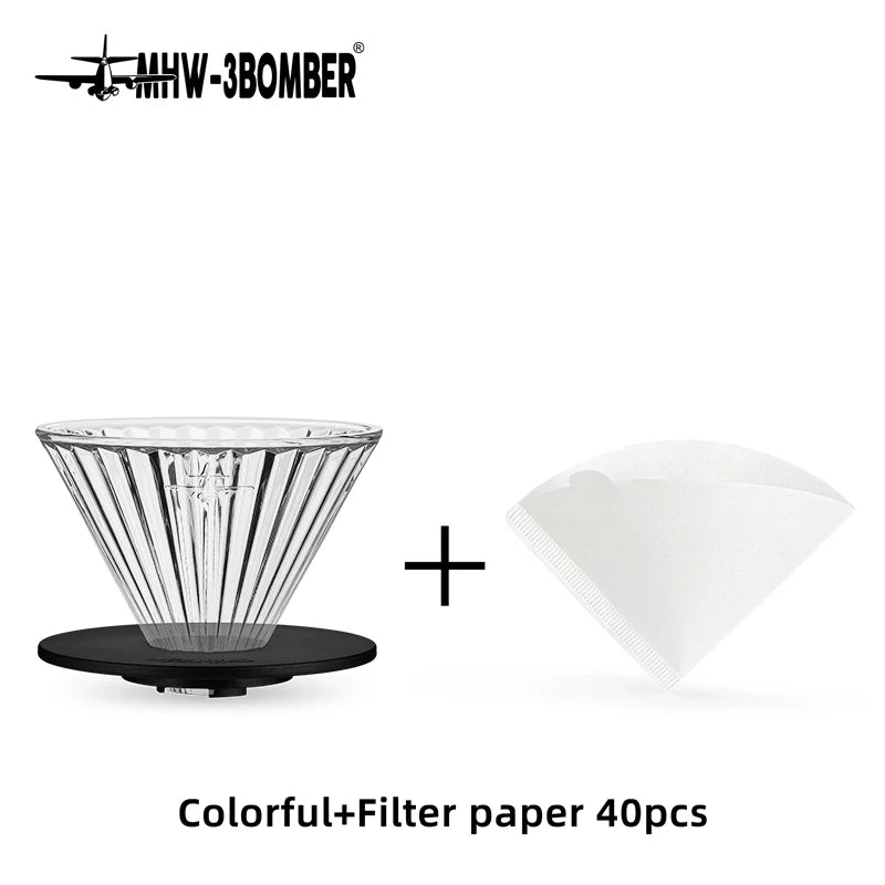 MHW-3BOMBER Glass Coffee Filter Cups and Espresso Filter Paper Set Reusable Cone Pour Over Coffee Dripper Filters Accessorie