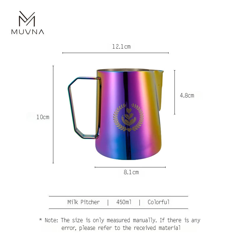 MUVNA Espresso Milk Pitcher, 350/450/600ml Coffee Milk Frothing Jug, Sharp Spout Latte Art Pitcher with Wide Thick Handle