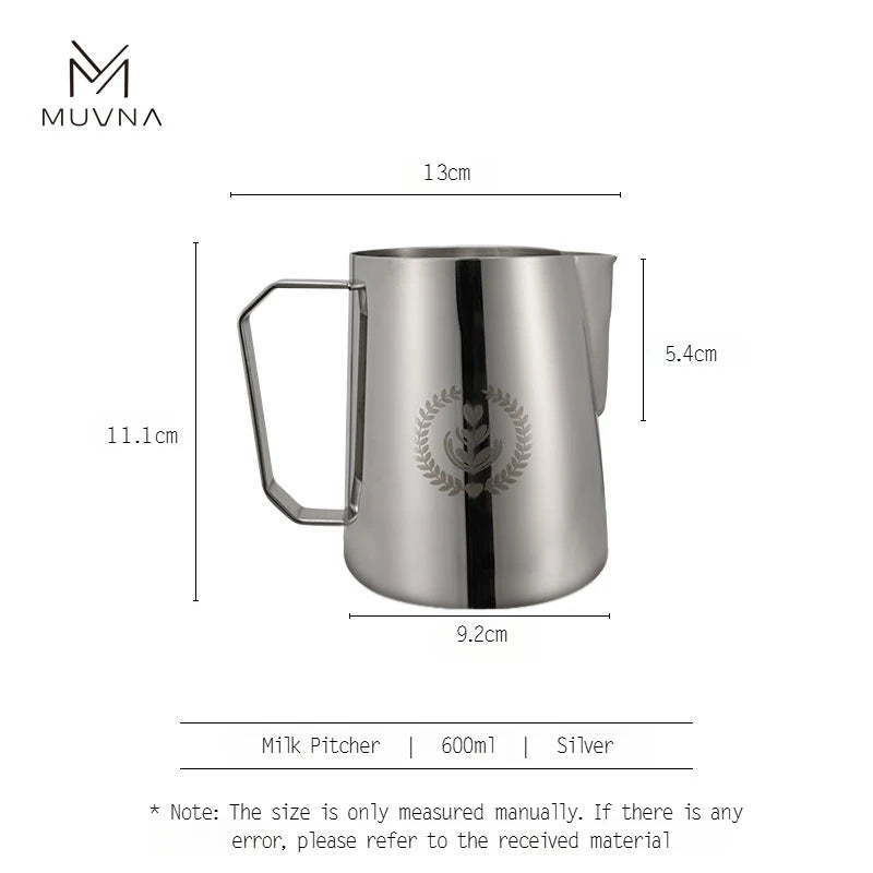 MUVNA Espresso Milk Pitcher, 350/450/600ml Coffee Milk Frothing Jug, Sharp Spout Latte Art Pitcher with Wide Thick Handle