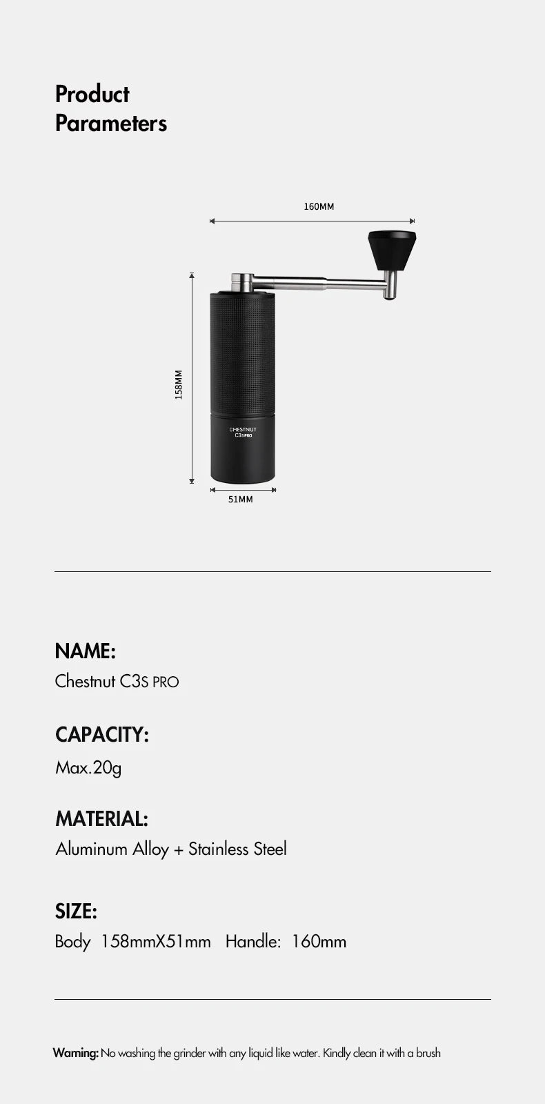 TIMEMORE Store Chestnut C3S PRO Manual Coffee Grinder Capacity 25g Hand Adjustable Steel Core Burr Send Cleaning Brush