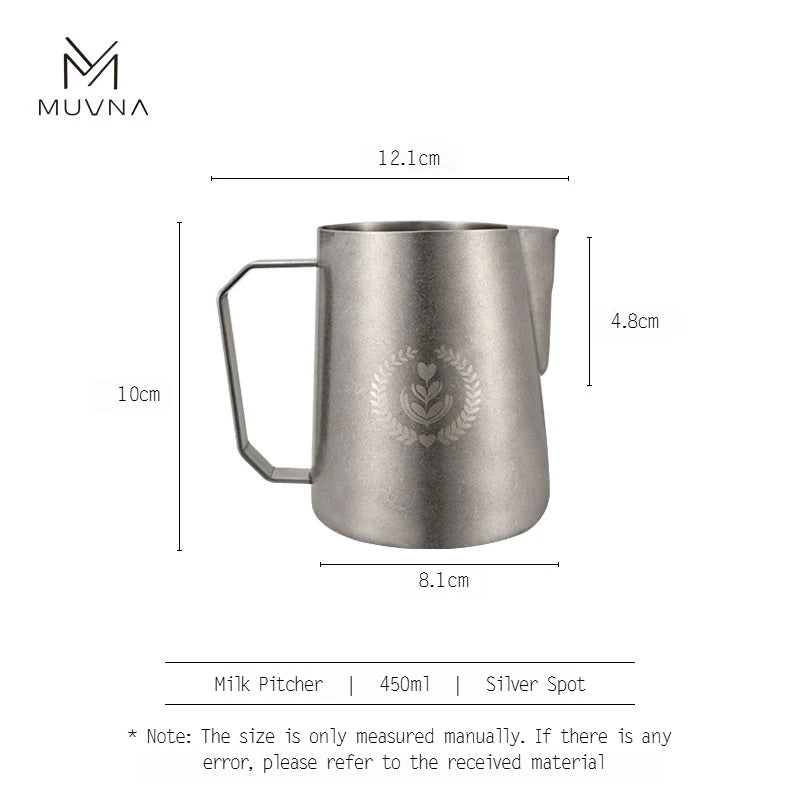 MUVNA Espresso Milk Pitcher, 350/450/600ml Coffee Milk Frothing Jug, Sharp Spout Latte Art Pitcher with Wide Thick Handle