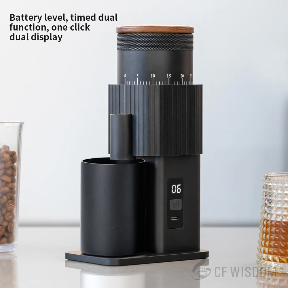 CF WISDOM Portable Electric Coffee coffee accessories Adjustable Coarseness Rechargeable, Aluminum Body, Magnetic