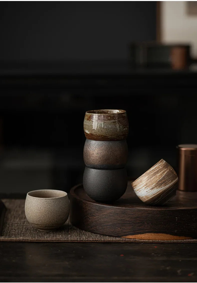 Japanese Style Handmade Stoneware Tea Cup Kung Fu Tea Set Tea Cup Small Single Cup Ancient Style Quiet Road Cup Bowl Teacup